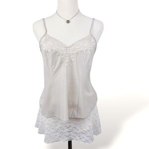 Lucie Ann II Womens M Beige Lace Trim Cami Vintage Silky Feminine Dainty Fairy